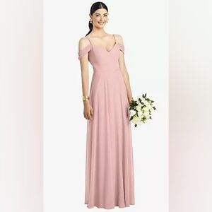 After Six Dessy Pink Bridesmaid Cold-Shoulder V-Back Chiffon Maxi Dress 18 NWT